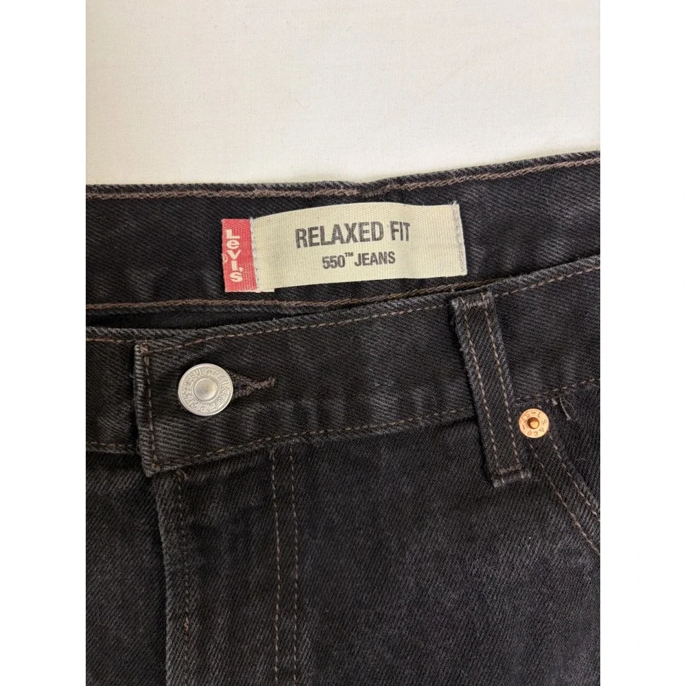 Y2K Levis‎ 550 Relaxed Fit Black Jeans Mens 40x32 Made in USA Distressed Denim